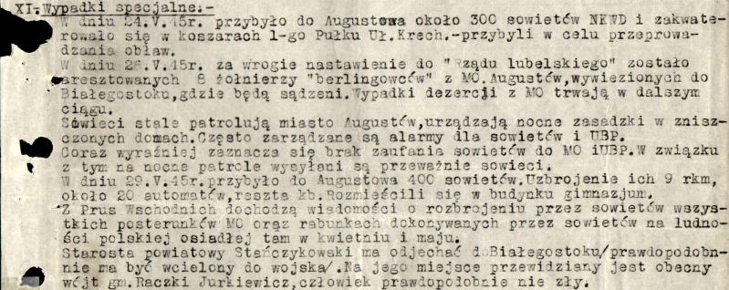 Meldunek Komendy Obwodu AKO Augustów z 28 V 1945 r.